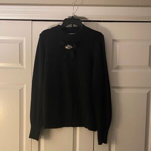 CeCe Black Crewneck Sweater with Embellishment